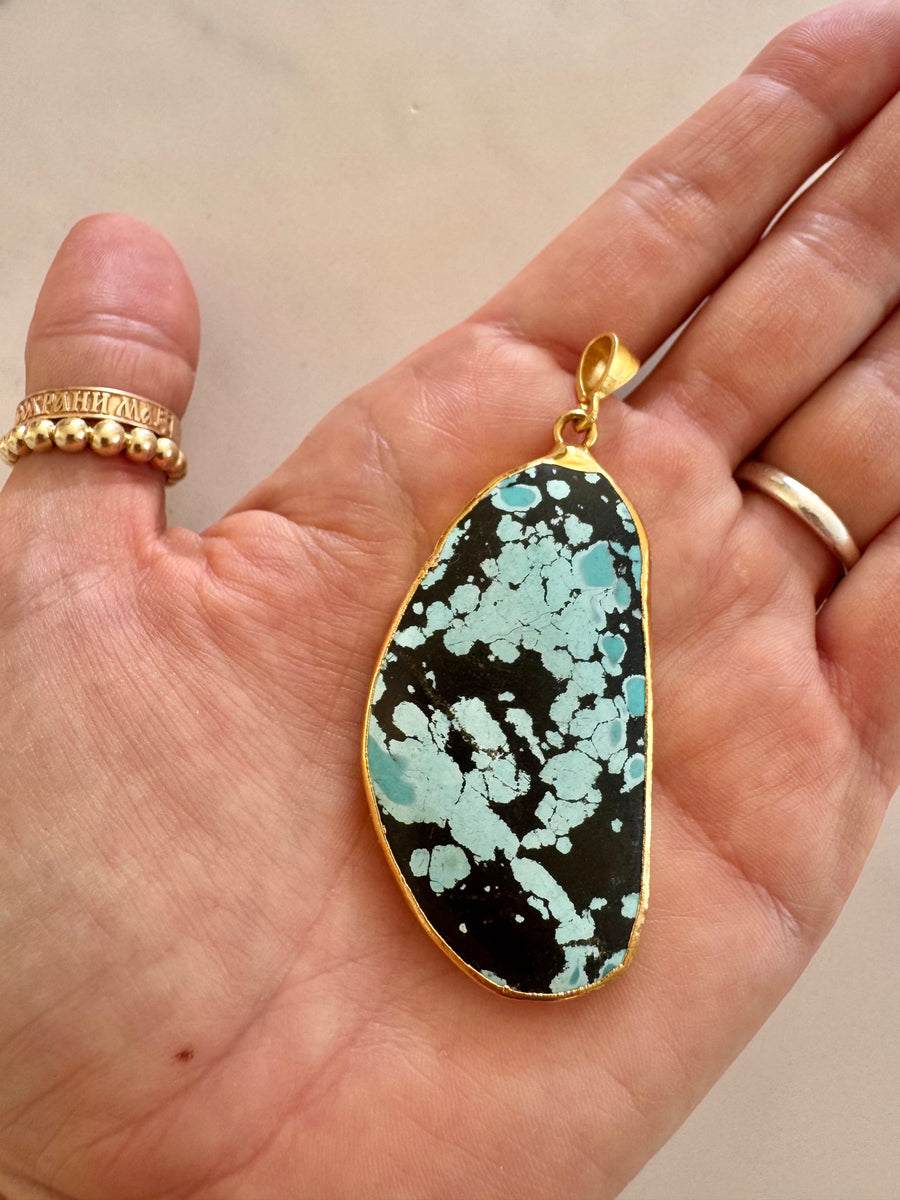 Cool statement Arizona turquoise slice pendant – LelaLea Gems