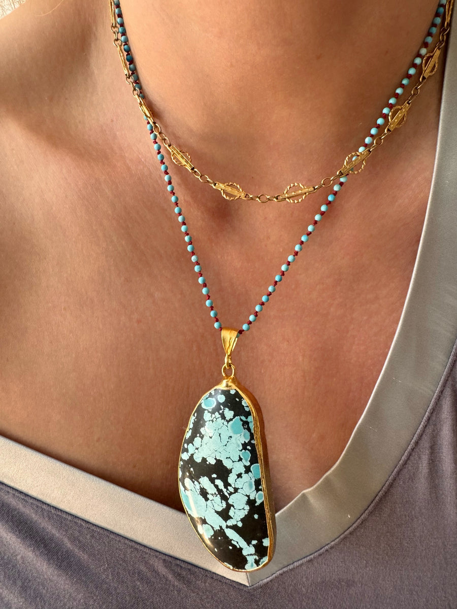 Cool statement Arizona turquoise slice pendant – LelaLea Gems
