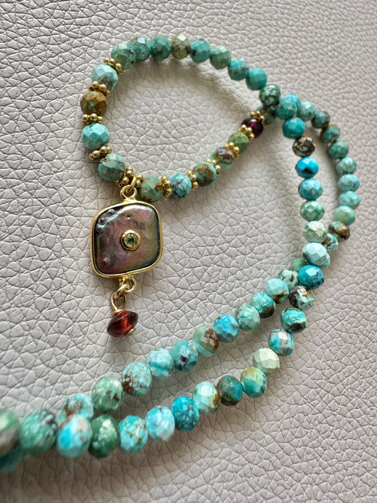 Top quality Arizona turquoise bead necklace with vermeil MOP and