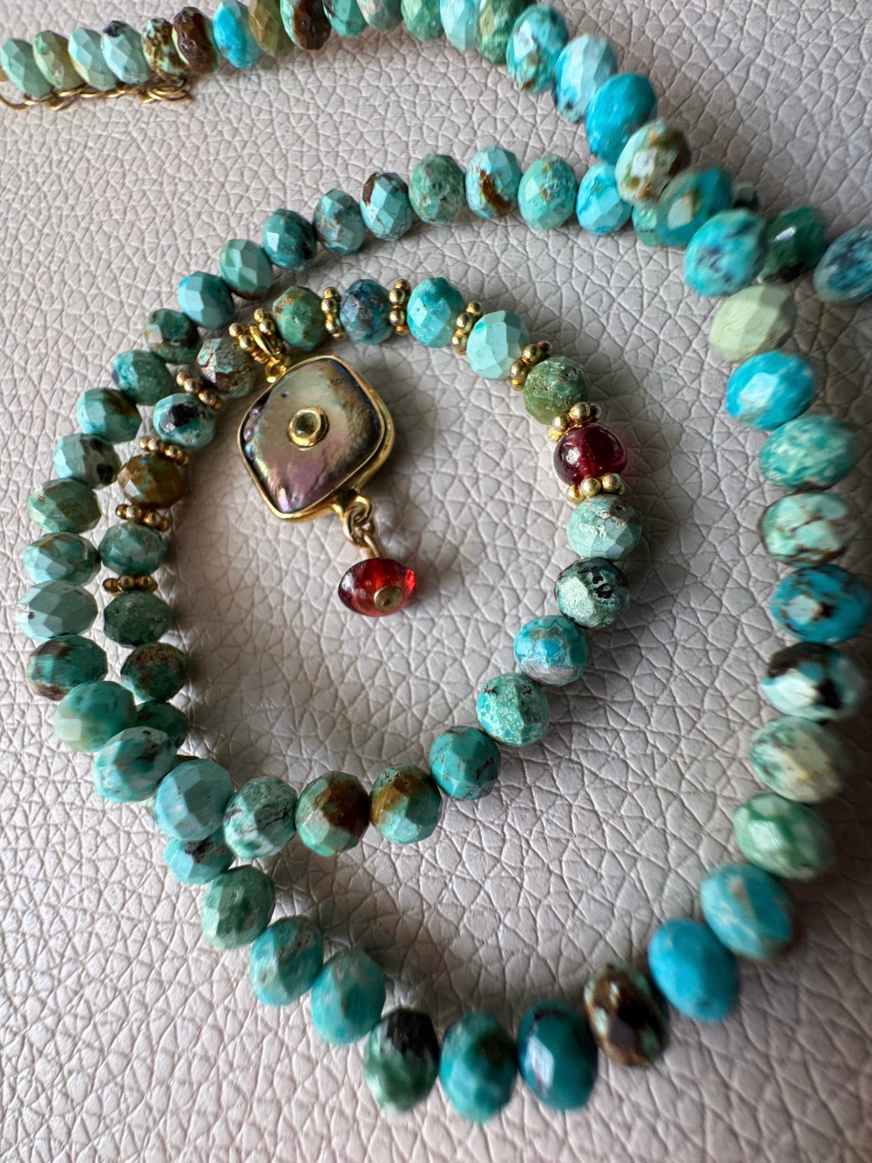 Top quality Arizona turquoise bead necklace with vermeil MOP and