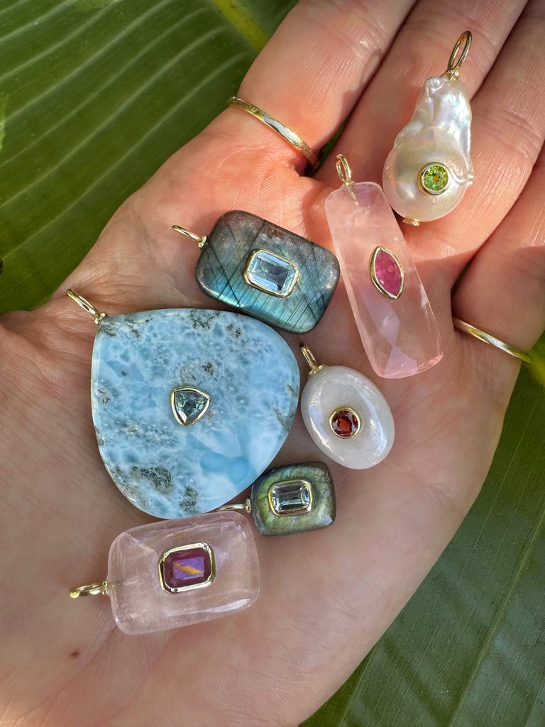 Stunning jumbo larimar pendant w/blue topaz – LelaLea Gems