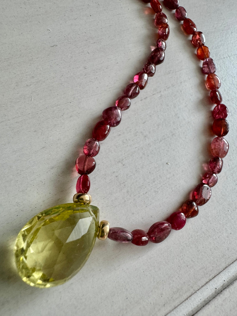 Beautiful spinel bead necklace with pear shaped citrine drop pendant ...